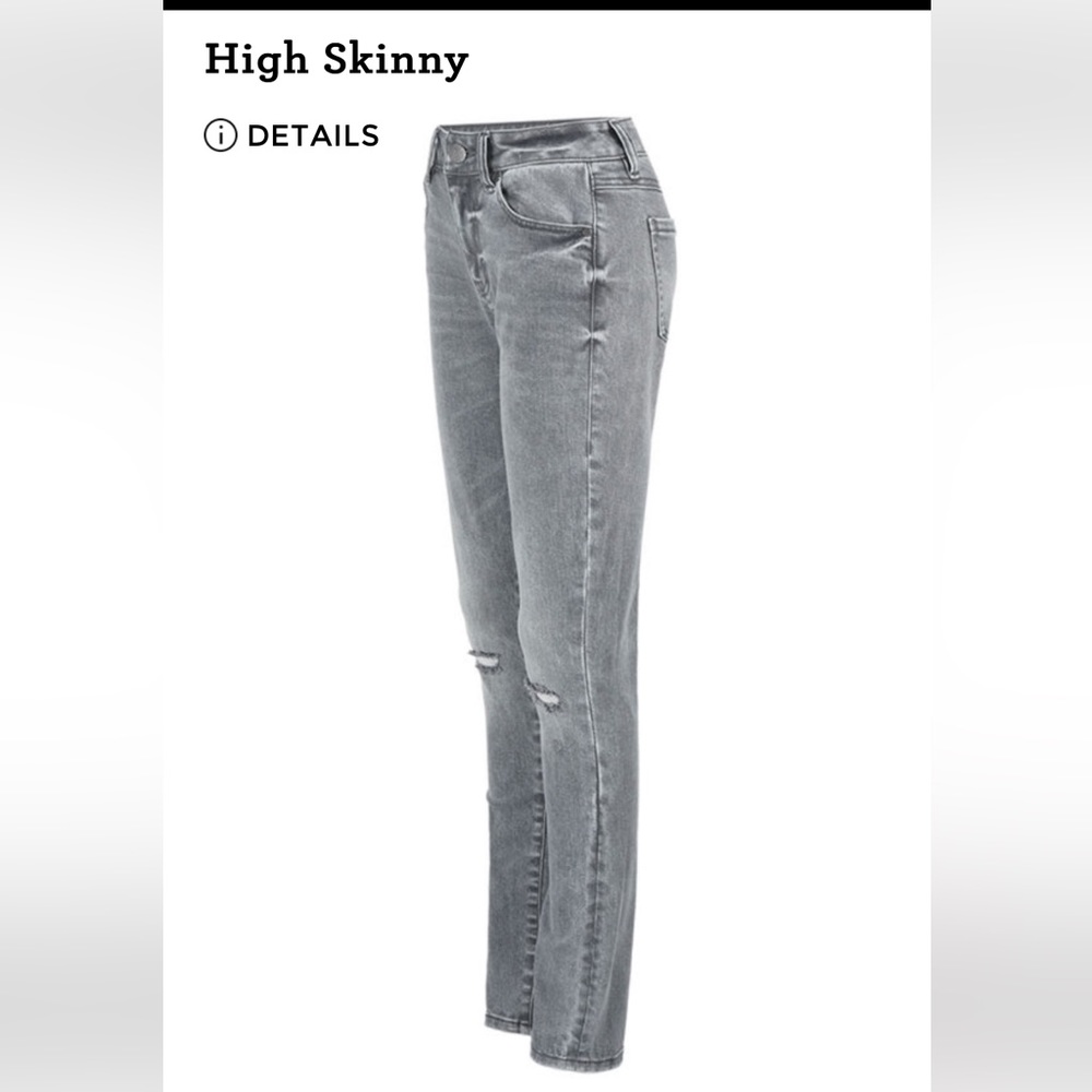 Cabi high skinny grey jeans with intended knee destruction size 14.